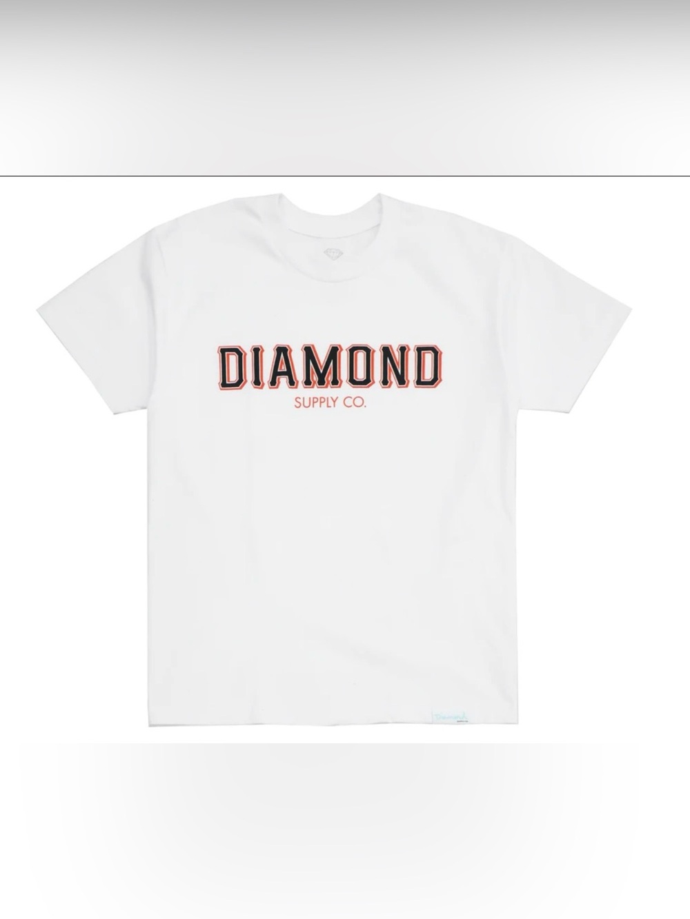 Diamond Supply Co. White Tee with Black and Coral Logo